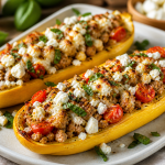 Stuffed Summer Squash with Ground Turkey & Feta